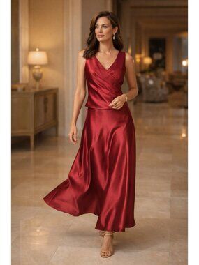 VTG Xscape Red Satin 2Pc Dress Set Size 16 Y2K Inspired Evening Cocktail Formal